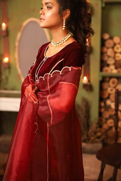 mk wears maroon velvet