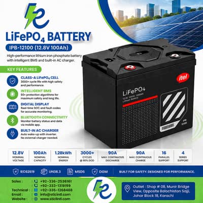12.8V 100Ah LiFePO4 Battery | 3000 Cycles | Smart BMS | Solar / UPS