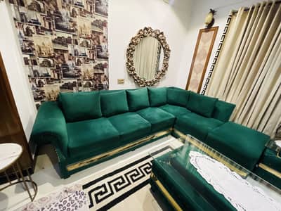 L shape sofa with 12 mm table nd too side tables