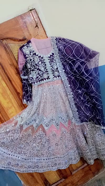 Fancy Maxi Heavy Embroided dress Purple and Silver