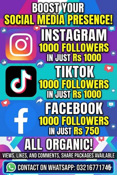 Insta facebook youtube organic followers and packages avalible