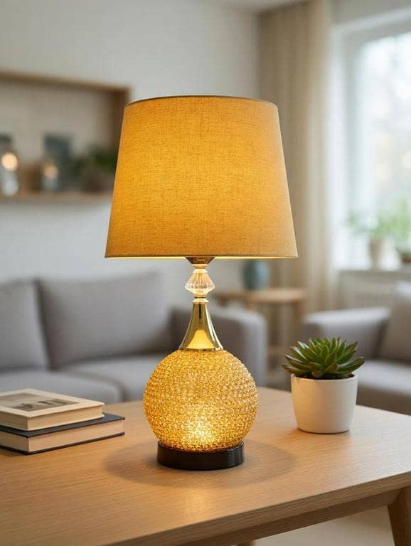 Crystal Table Lamp with Fabric Shade | 22 Inch Luxury Decorative Table Lamp | Crystal & Metal Base | Dual Light Setup | Modern Bedside Lamp