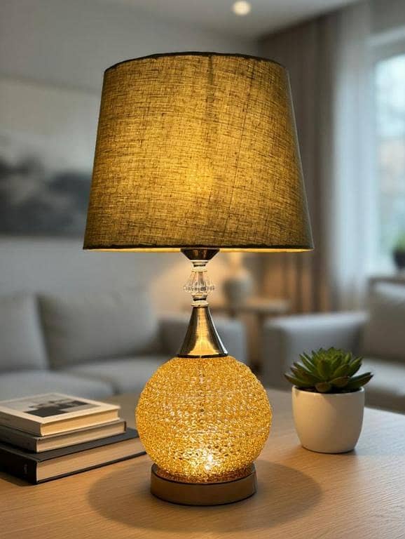 Crystal Table Lamp with Fabric Shade | 22 Inch Luxury Decorative Table Lamp | Crystal & Metal Base | Dual Light Setup | Modern Bedside Lamp
