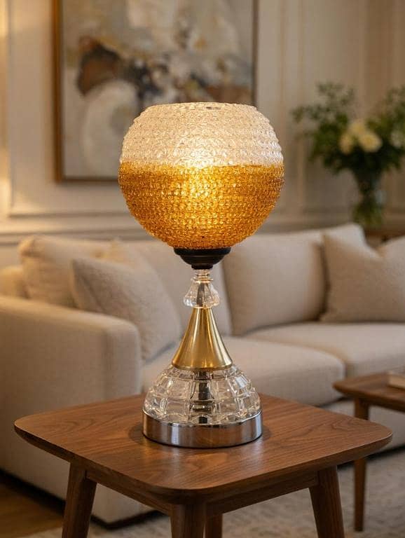 Modern Crystal Table Lamp 15 Inch | Metal Base Decorative Lamp | 3 Light Modes Blue White Natural | Bedside Night Lamp