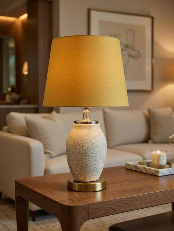 Table Lamp 22 Inch Height | Ceramic Crackle Base | Fabric Shade | Steel Frame | Home Decor Lamp