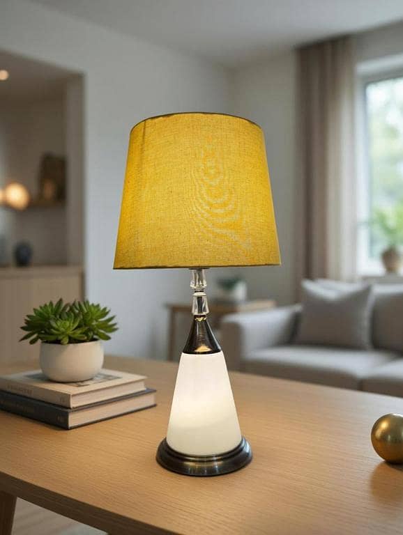 Crystal Table Lamp with Fabric Shade – 3 Light Modes (White, Natural, Blue) – Modern Bedside Lamp – Metal & Crystal Base – 22 Inch Decorative Lamp