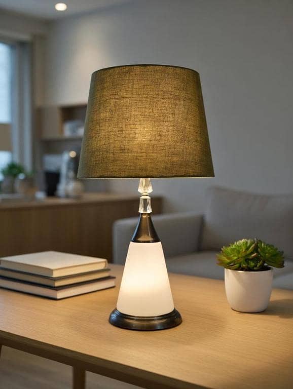 Crystal Table Lamp with Fabric Shade – 3 Light Modes (White, Natural, Blue) – Modern Bedside Lamp – Metal & Crystal Base – 22 Inch Decorative Lamp