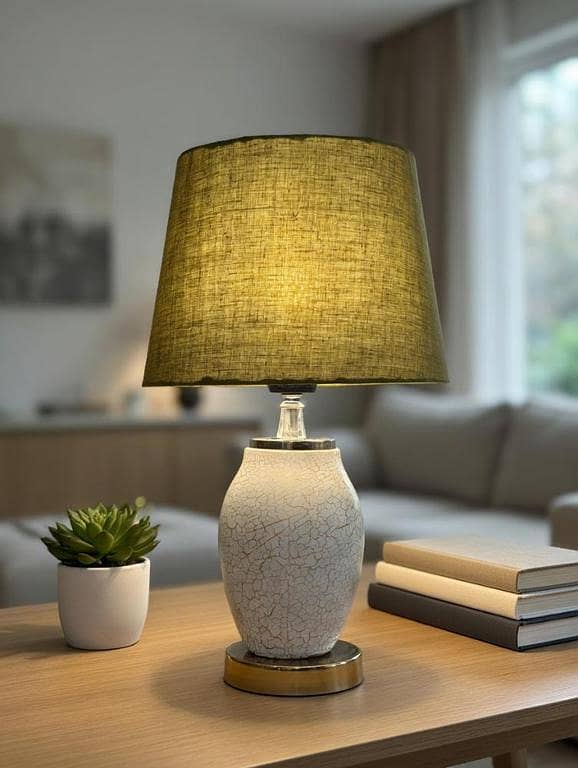 Table Lamp 22 Inch Height | Ceramic Crackle Base | Fabric Shade | Steel Frame | Home Decor Lamp