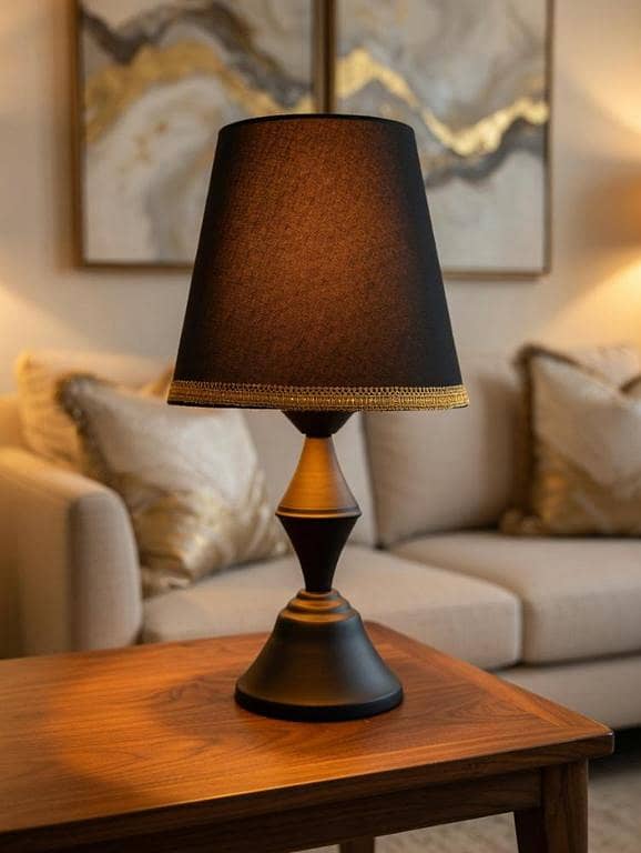 Elegant Table Lamp with Fabric Shade | 15 Inch Metal Base Bedside Lamp | Modern Decorative Light for Bedroom, Living Room & Office