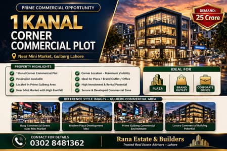1 Kanal Corner Commercial Plot for Sale in Gulberg Lahore Near Mini Market | Ideal for Plaza & Brand Outlet | Prime Location