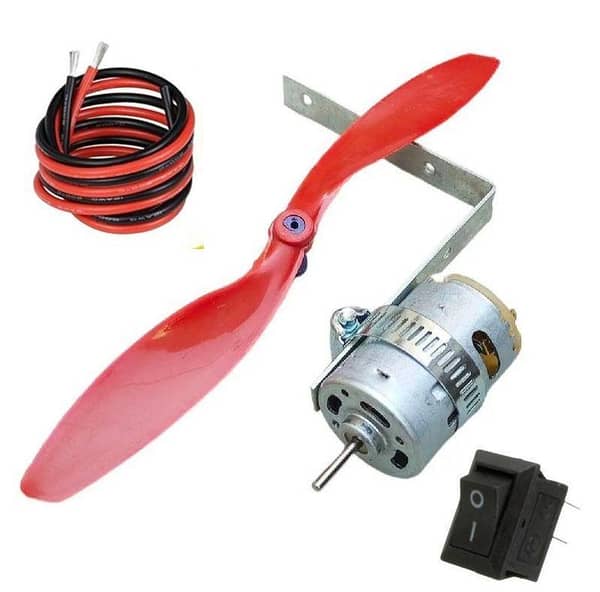 12V DC Motor Fan kit (550 DC Motor +8 inch Fan Blade +1 mtr Wire + Switch + clamp)