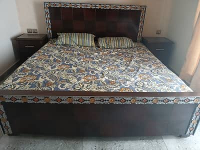 King Size Bed Set, Diamond Mattress and Two Side Tables