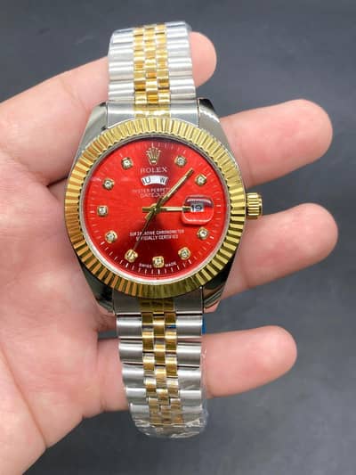 Rolex  datejust style watch red dial two ton .