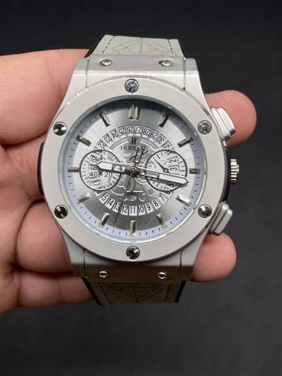 Hublot  style watch silver dial - Rubber strap - Luxury look .