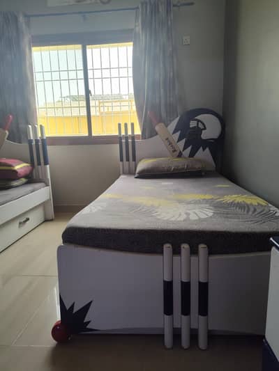 Kidz bed set (cricket theme) with dressing and with storage