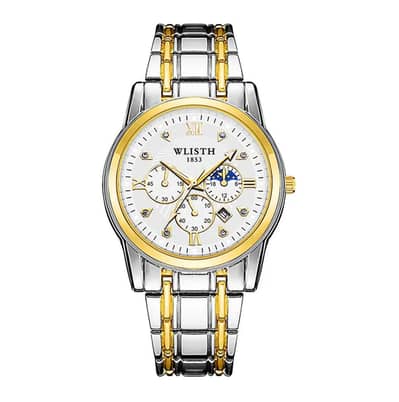 Men's Luxurious Gold Steel Watch with Luminous Dial