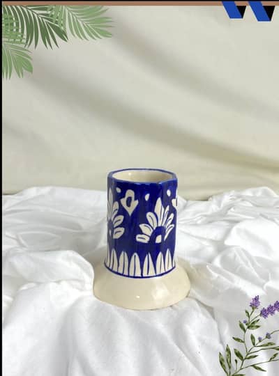 Beautiful Handcrafted Blue Pottery Pencil Holder
