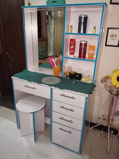 wooden bed with mattress (single bed) and dressing table