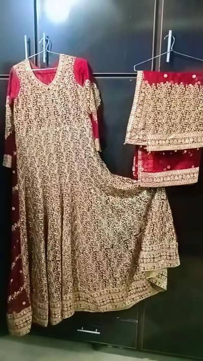 "Brand New Heavy Bridal Maxi with Dupatta  (Red & Gold)”