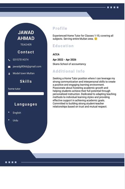 Experienced Home Tutor for Classes 1-10, covering all subjects. Servi