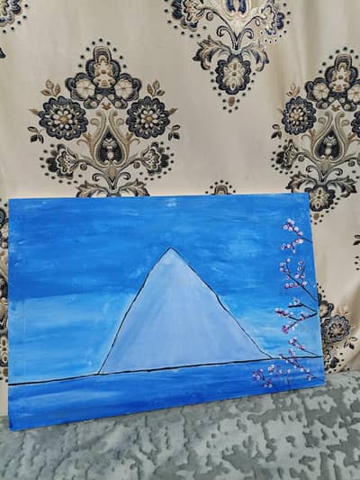 Handmade Acrylic Mountain Painting with Floral Art