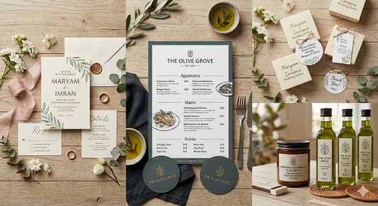 Customize your wedding cards , menu's & brand logos !