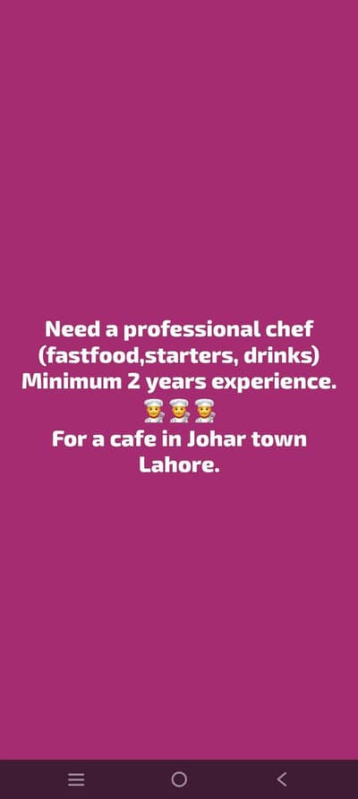 Experienced Chef required