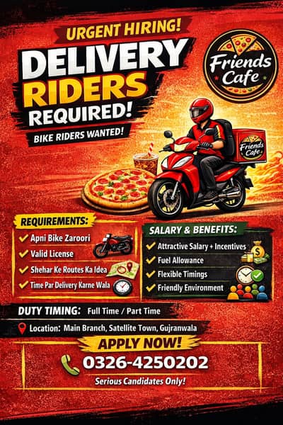 Delivery Riders Required – Urgent Hiring (Bike Riders)