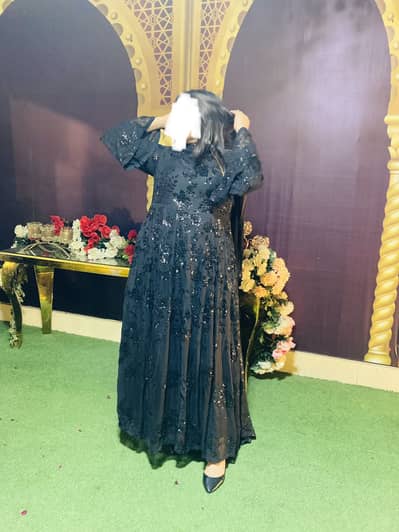 Elegant Rafia Chiffon Frock – Flowy & Fully Embroidered