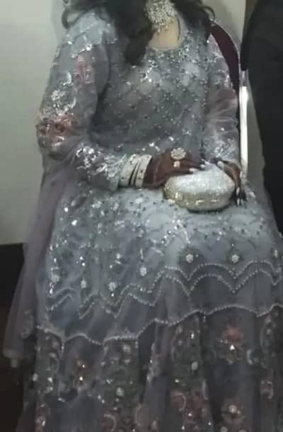 silver grey full maxi for engagement and walima