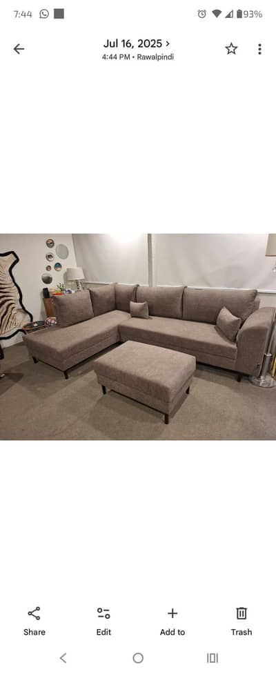 brown L shaped sofa