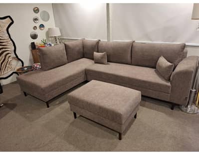 brown L shaped sofa
