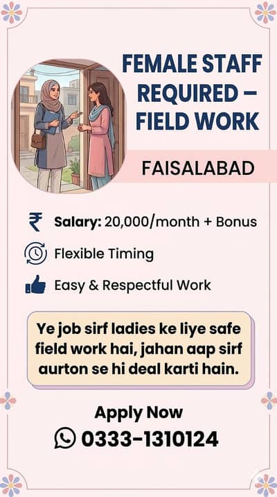 Female Staff Required – Field Work (Home Visits) – Faisalabad