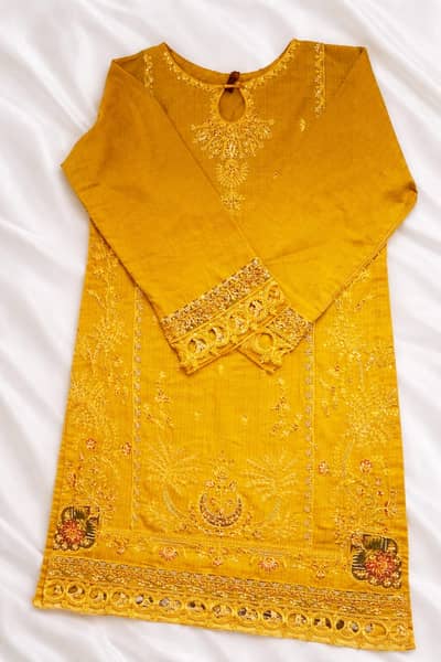 Elegant Wedding Wear 3-Piece Suit Mustard yellow embroidered shirt, ma