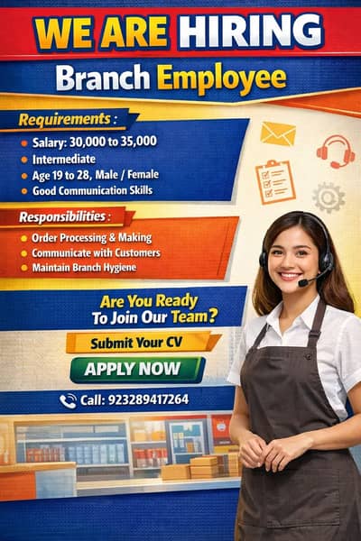 Branch Employee Job (Female) | Salary 30k–35k | Fresh & Experien