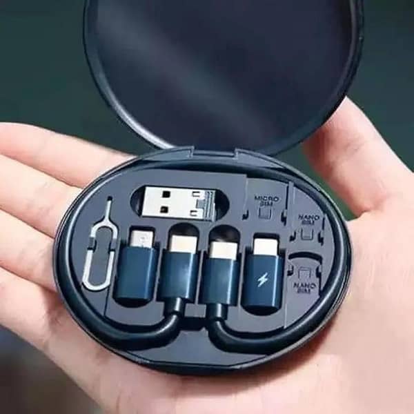 7-in-1 Multi USB Charging Adapter Kit Convertor Portable Travel Charger Cable Conversion Box with Phone Holder & SIM Card Slots (Durable Aluminum Alloy)