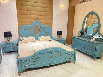 Bed Set / 2 Side Tables / Dressing Table / Hand Paint / Wooden