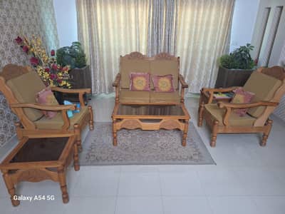 Premium Hand-Carved Deodar Wood Sofa Set