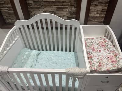 Wooden white baby cot