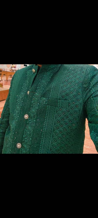 Bottle green prince coat with kurta shalwar one time used