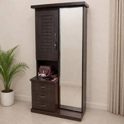 wooden wardrobe with Mirror & Drawwwvers – Compact Storage Uni
