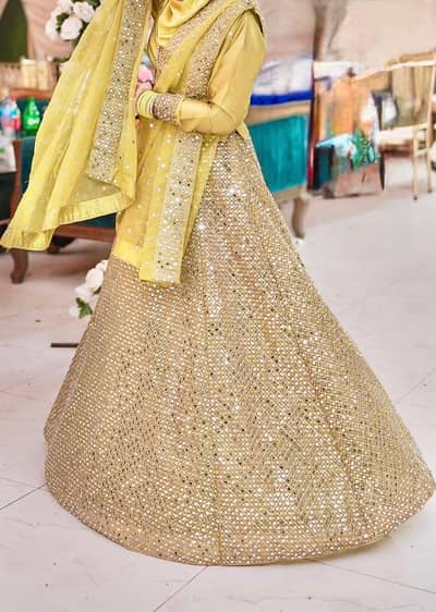Selling designer lehnga Apple greenish yellow