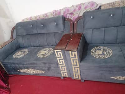 6 seater gray sofa set with center table (3,2,1)