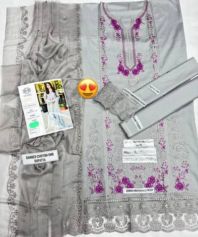 Product Name: 3 Pcs Women's Unstitched Embroidered Suit