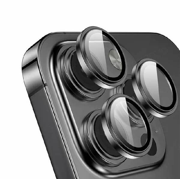 iPhone 15 Pro Max and 15 Pro Black Camera Lens Rings Protection with Ultra-Thin HD Glass and Metal Frame