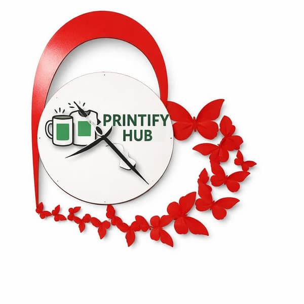 Customized Heart Shape Wall Clock with Photo & Logo – Custom Butterfly Design Decorative Clock for Home & Gifts