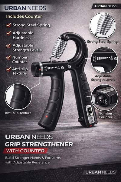 URBAN NEEDS adjustable hand gripper strengthener with counter