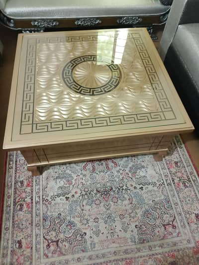 Wooden Made Table With Upper Glass