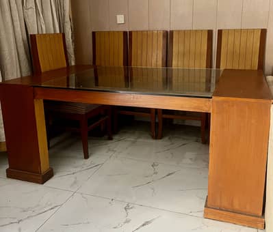 6-Seater Wooden Dining Table with Glass Top – Strong & Stylish
