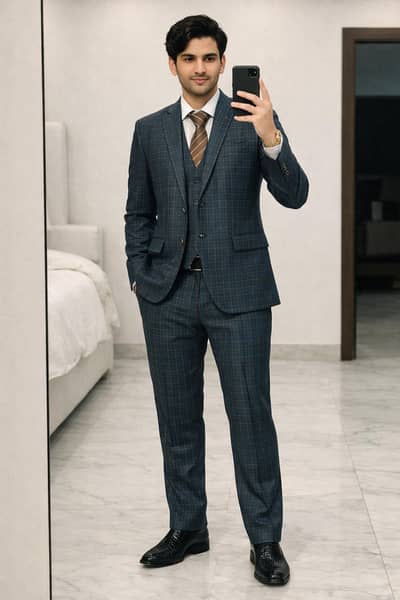 Formal 3 pc Checked Suit For him (Coat, Vest and Pants)